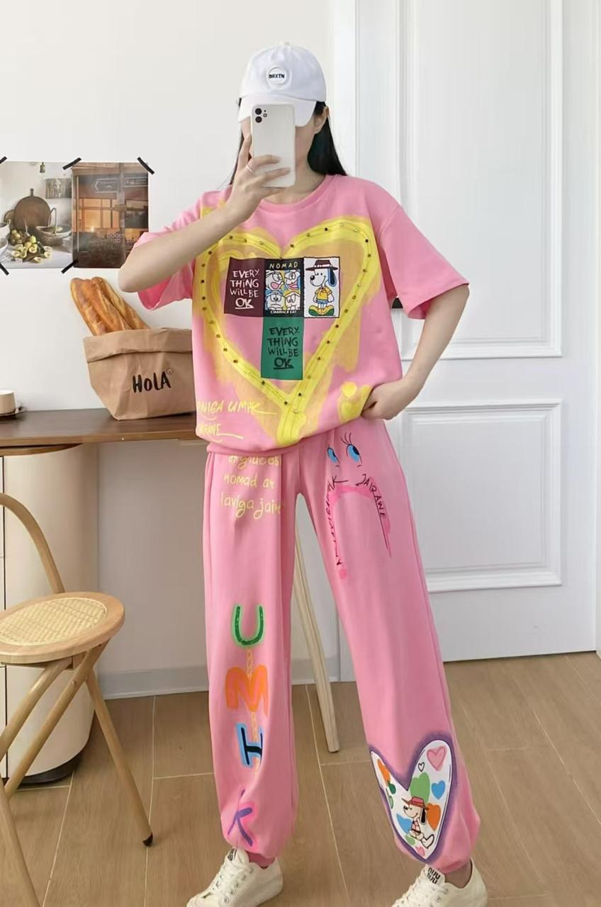 Pankh Guzin Hip-Hop Heart Collage Co-ord Set