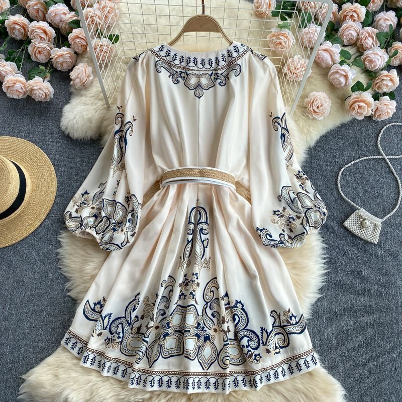 maisie boho printed dress with belt