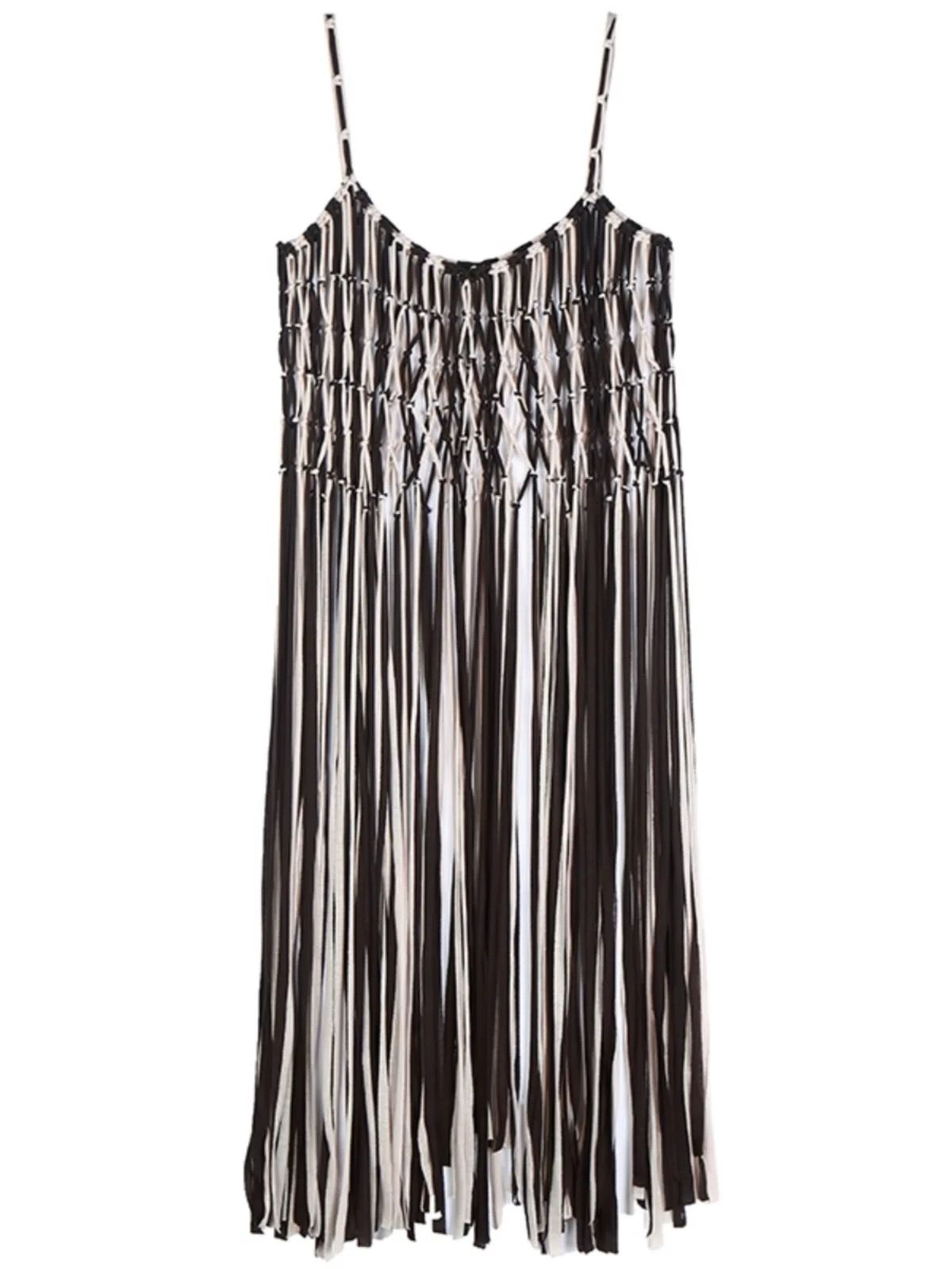 Pankh Adila Hollow Cut Long Fringed Tassel Cover Up