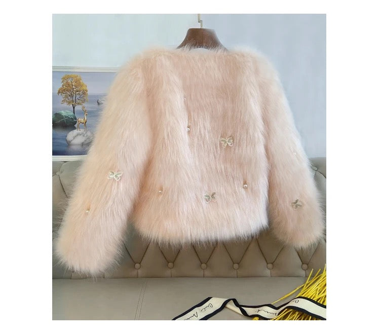 Pankh Butterly Luxury Embellished Formal Party Fur Coat