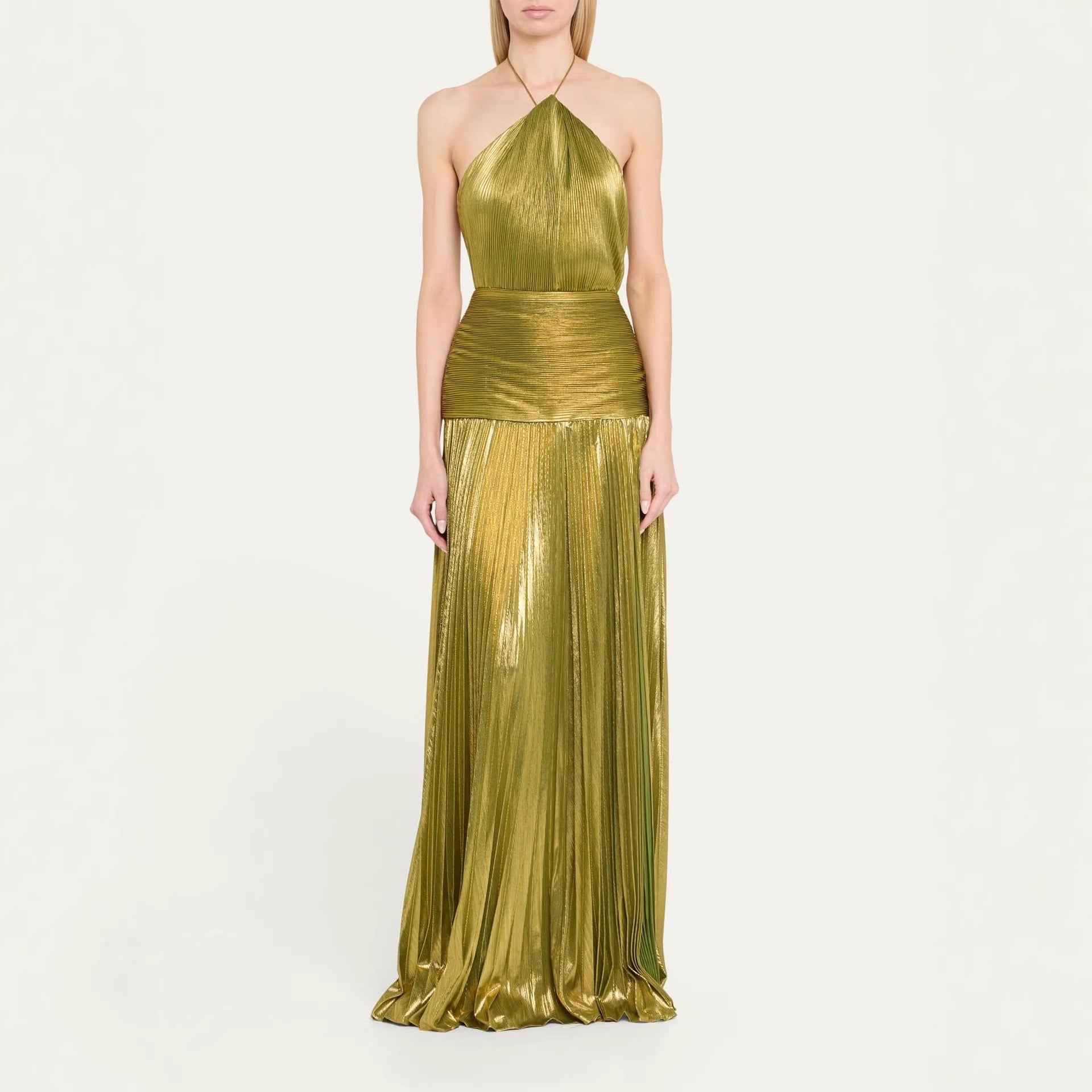 Pankh Inney Metallic Pleated Evening Maxi Dress