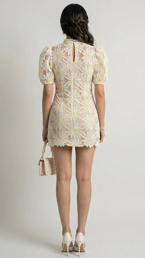 Pankh Sunflower Crochet Elegant Short Dress