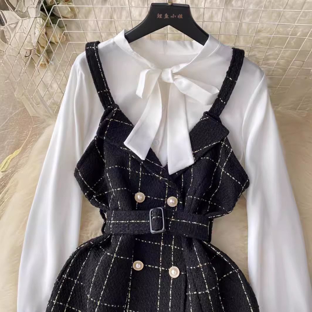Pankh Sofia Autumn Tweed Dress With Bow Shirt