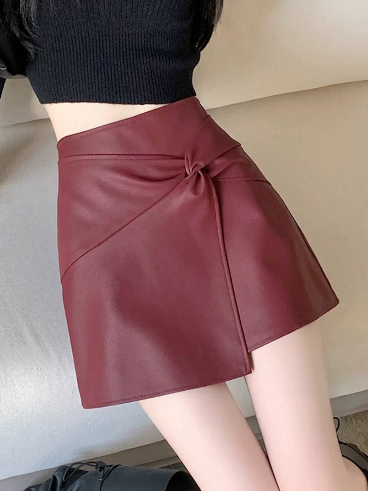 Pankh Rebo Pu Leather Mini Skort