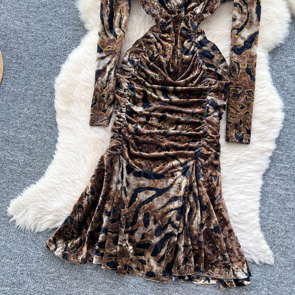 Pankh Tigeress Shimmer Flocking Velvet Party Wear Dress