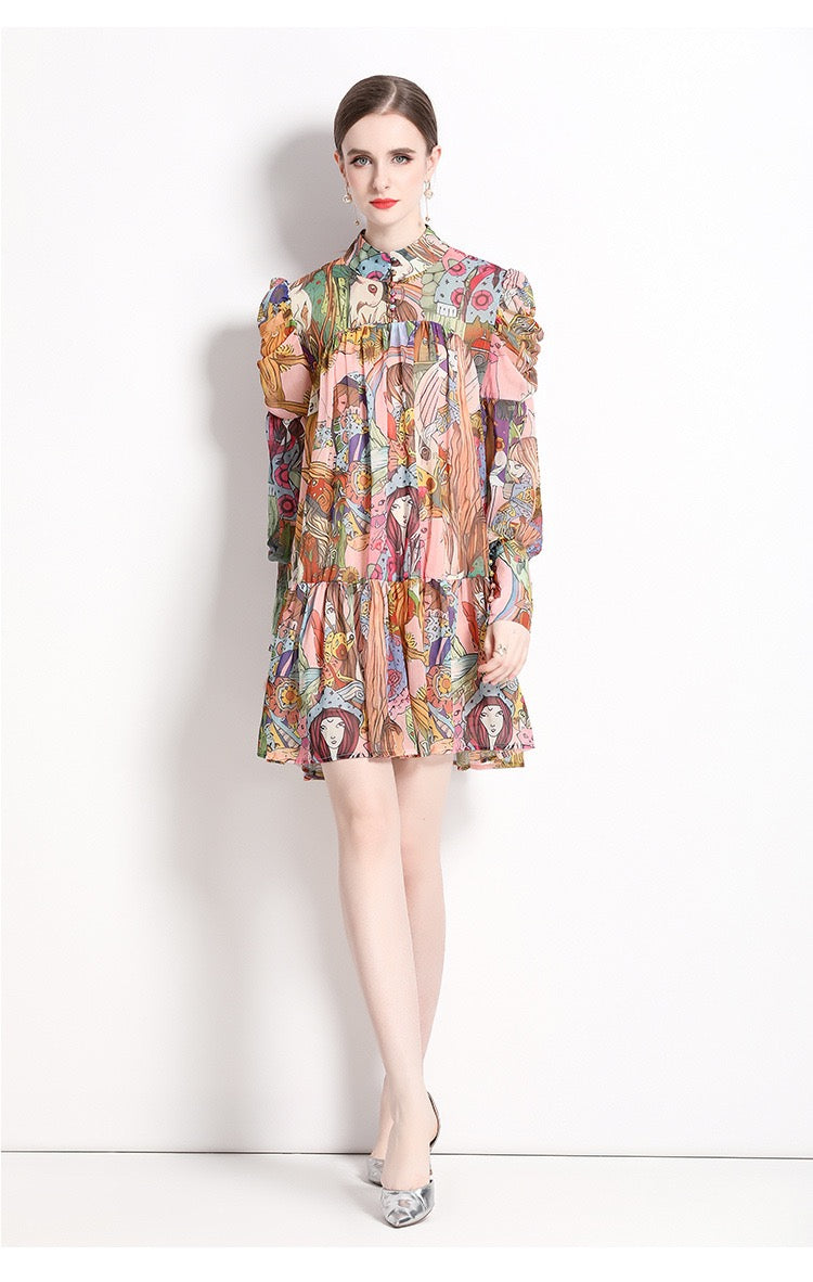 Pankh Brynn Chiffon Printed Puff Sleeve Dress