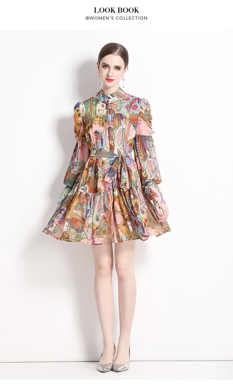 Pankh Brynn Chiffon Printed Puff Sleeve Shift Dress