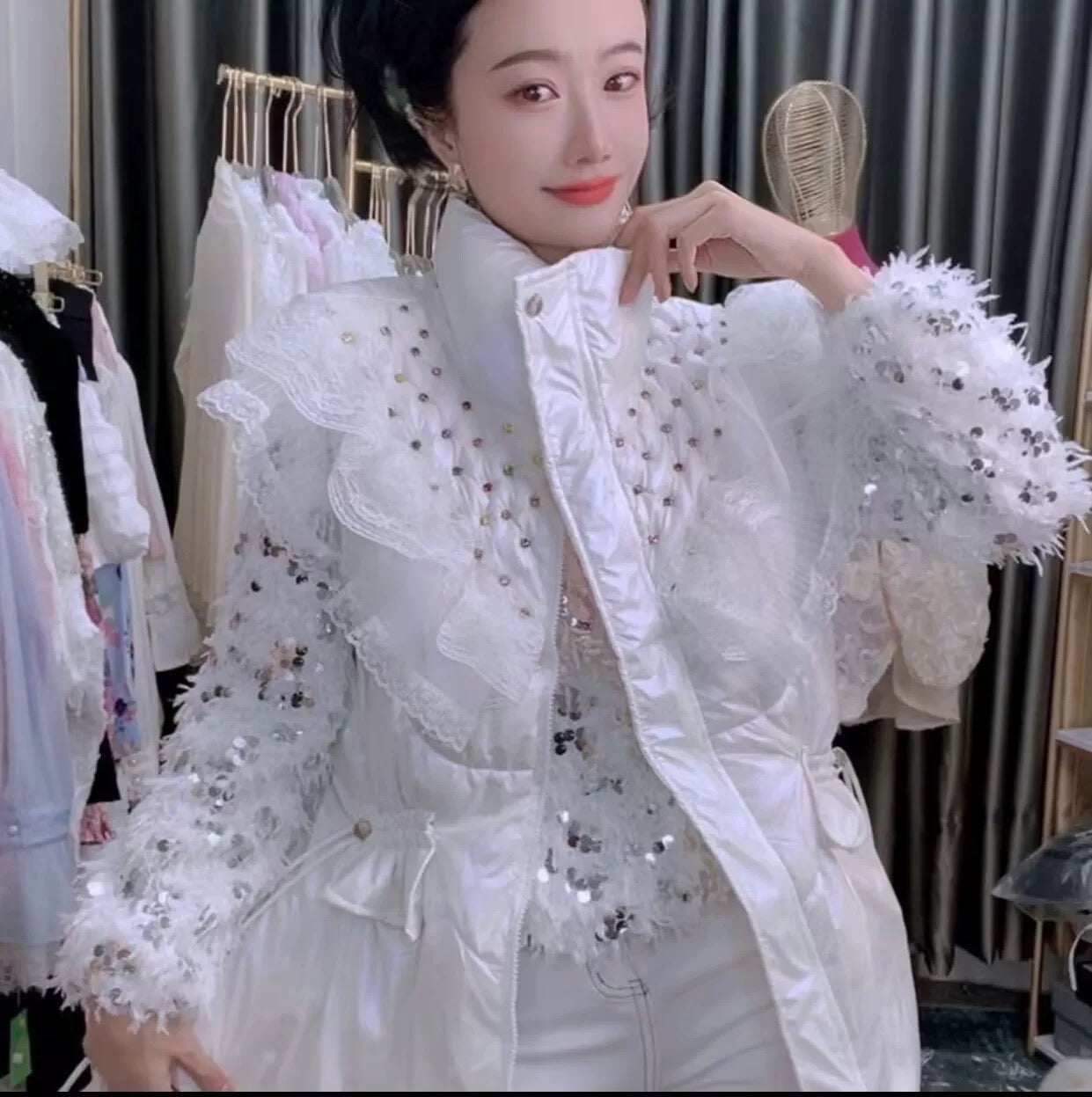 Pankh Molly Premium Embellished Bomber Sleeveless Puffer Metallic Jacket