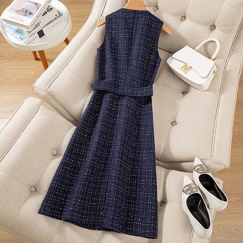 Pankh Zuly Elegant Tweed Dress with Ribbed Top