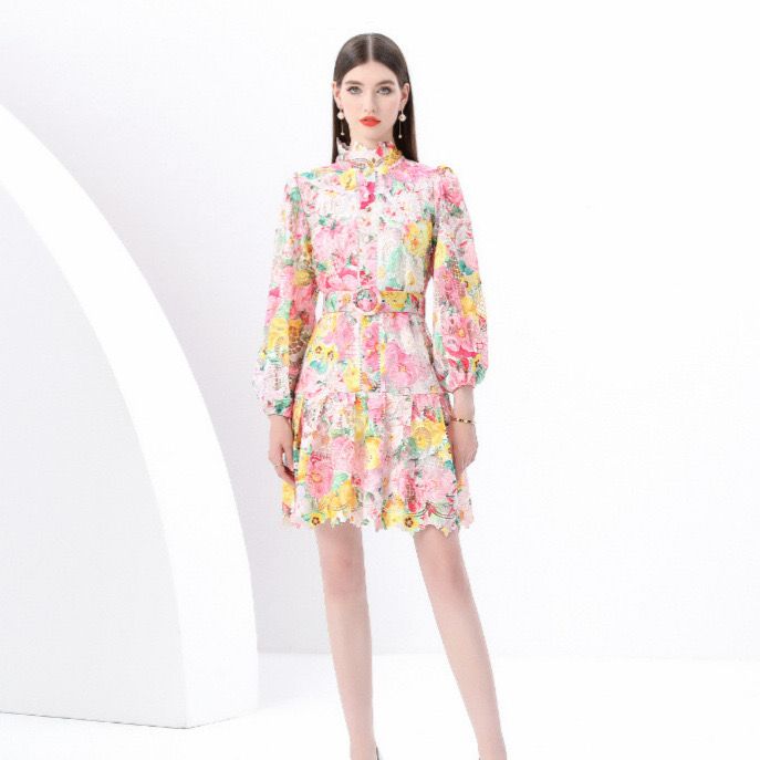 Pankh Anessa Floral Printed Crochet Inner Dress With Belt
