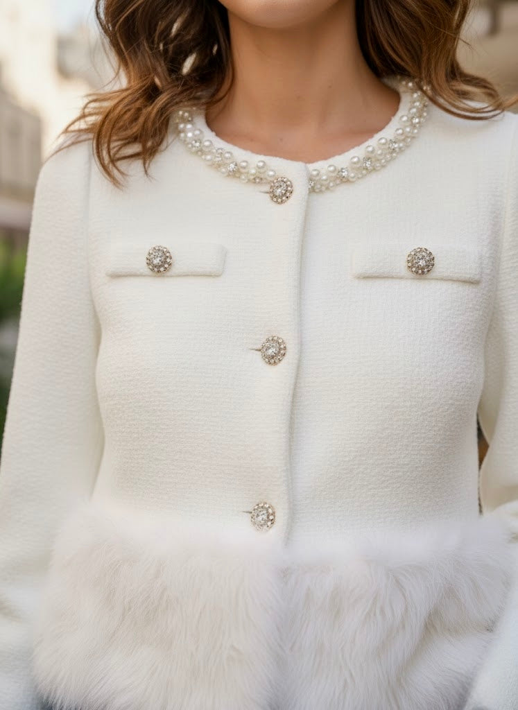 Pankh Rabby Pearl Embellished Collar Blazer Fur Coat
