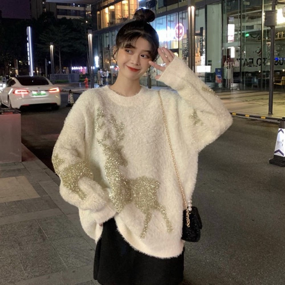 Pankh Reindeer Christmas Holiday Shimmer Sweater