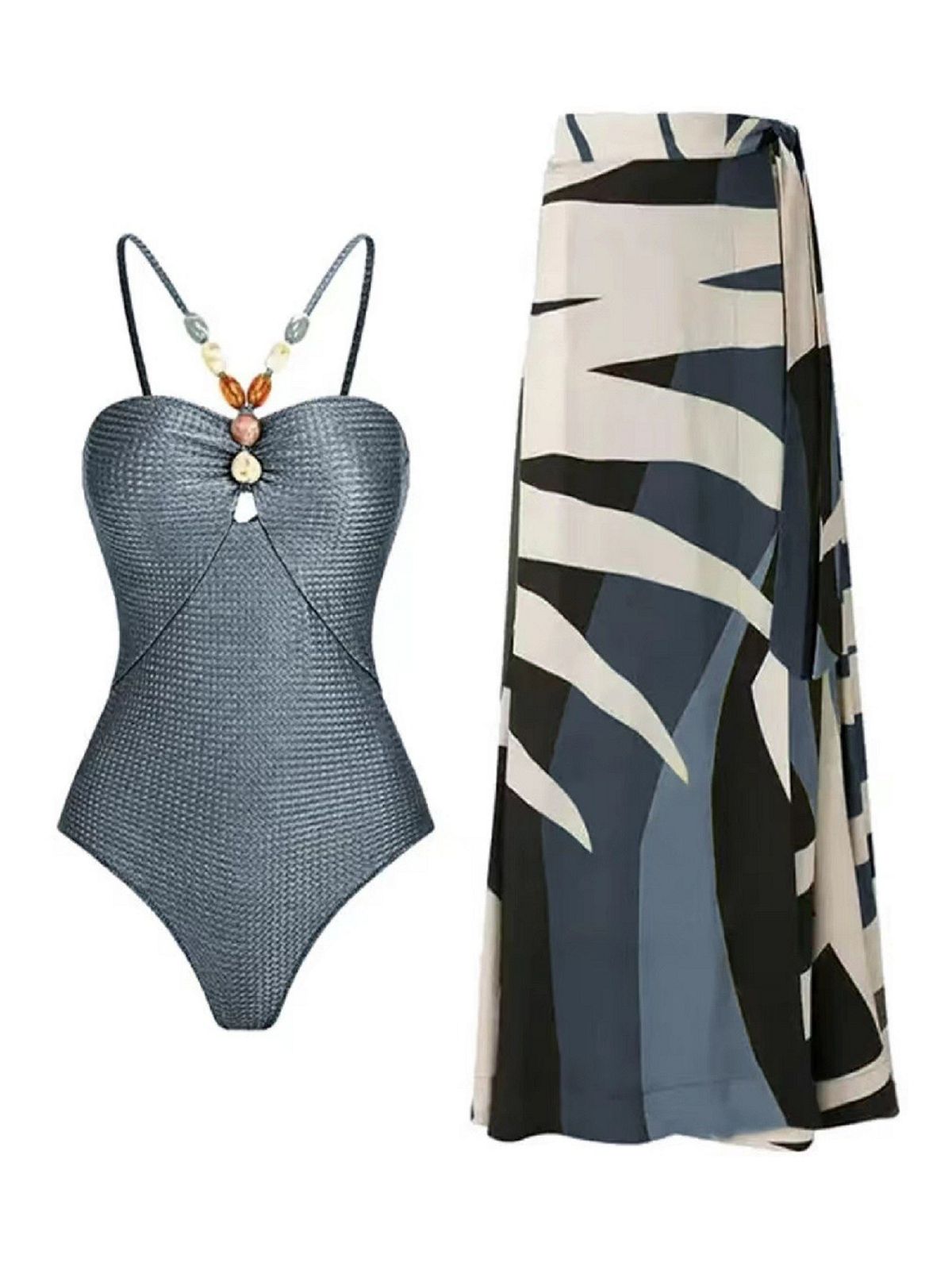 Pankh Lex Beaded Halter Neck Monokini And CoverUp