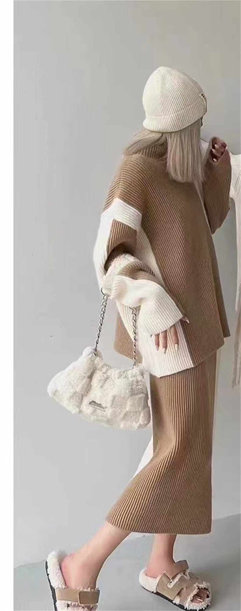 Pankh Miya Contrast Loose Style Top And Skirt Woolen Coord Set