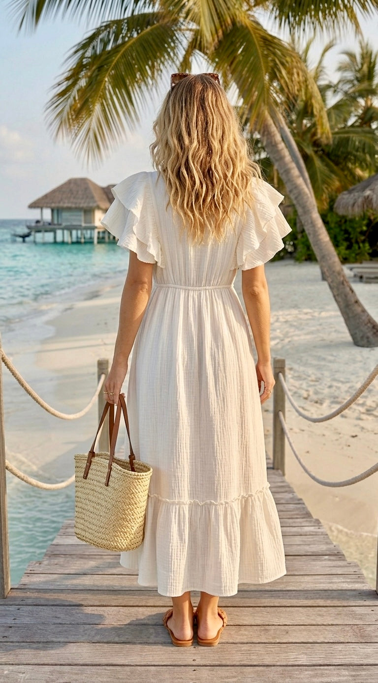 Pankh Dobby Lace Detail Pure Mul Cotton Maxi Dress