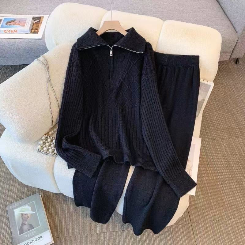 Pankh Savy Zipper Collar Knit Sodt Wool Coord Set