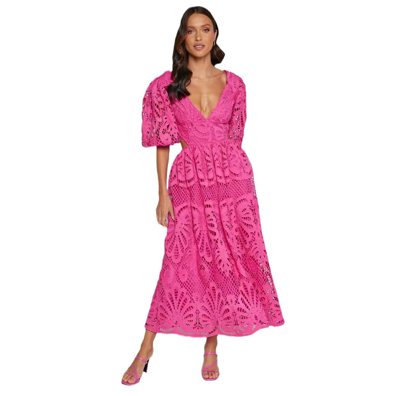 Alena Crochet Waist Cut Out Holiday Maxi Dress
