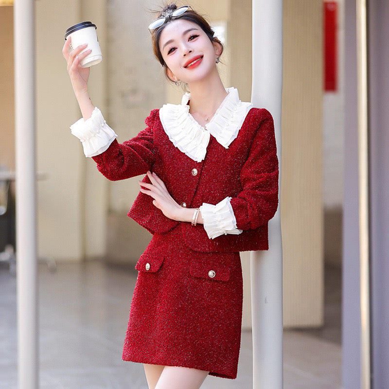 Pankh Sisir Tweed Blazer and Skirt Set