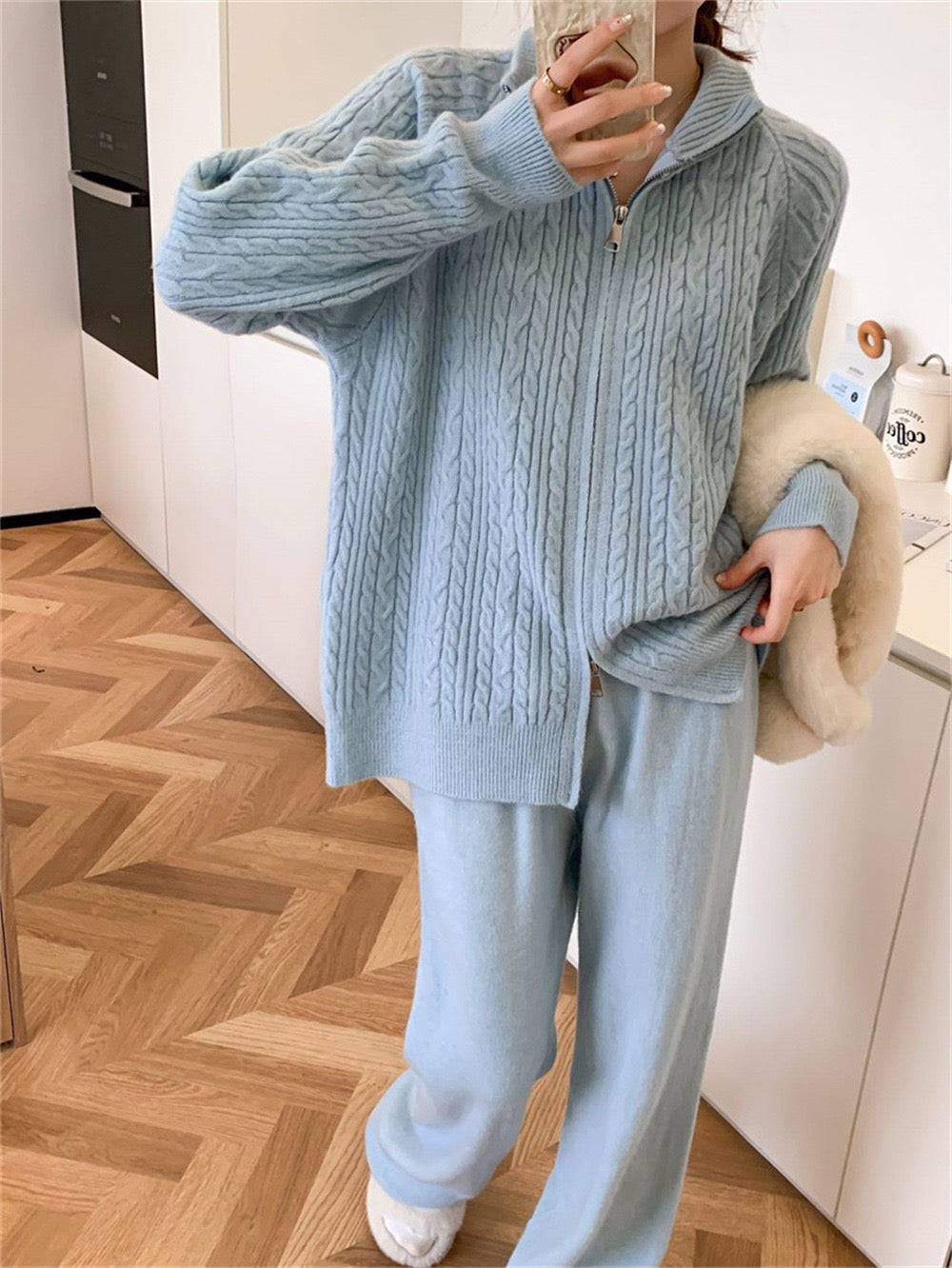 Pankh Judy Wool Front Zipper Jacket and Pant Coord Set