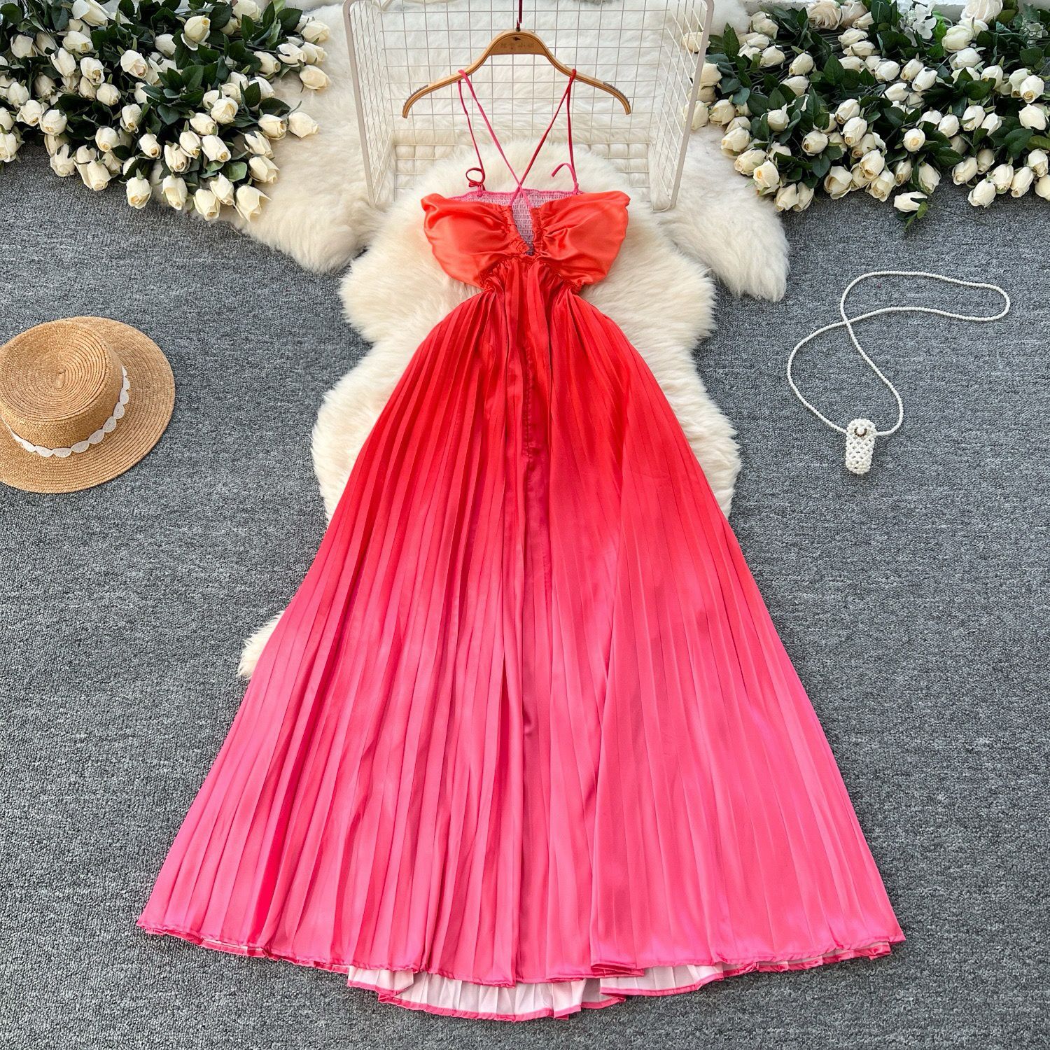 Pankh Halime Sexy Halterneck Cut-Out Backless Pleated Maxi Holiday Dress