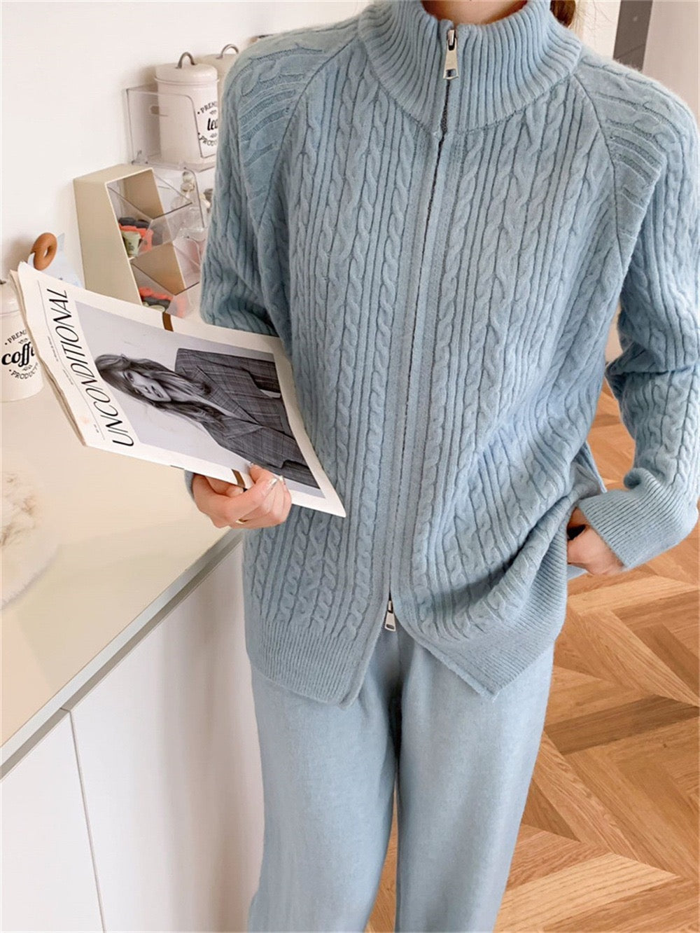 Pankh Judy Wool Front Zipper Jacket and Pant Coord Set