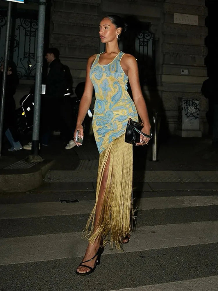 Pankh Athena Printed Tassel Stitching Maxi Dress
