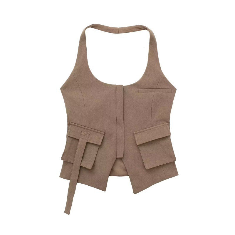 Pankh Adriel Halter Neck Pocket Vest Top