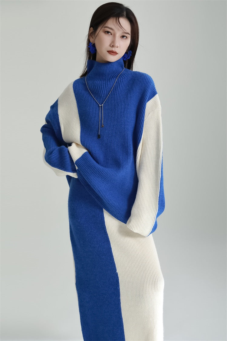 Pankh Miya Contrast Loose Style Top And Skirt Woolen Coord Set