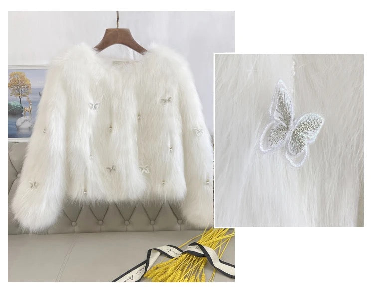 Pankh Butterly Luxury Embellished Formal Party Fur Coat