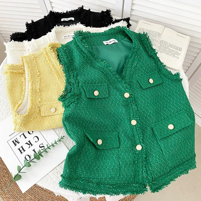 Pankh Ronnie Sleeveless Tweed Blazer Jacket