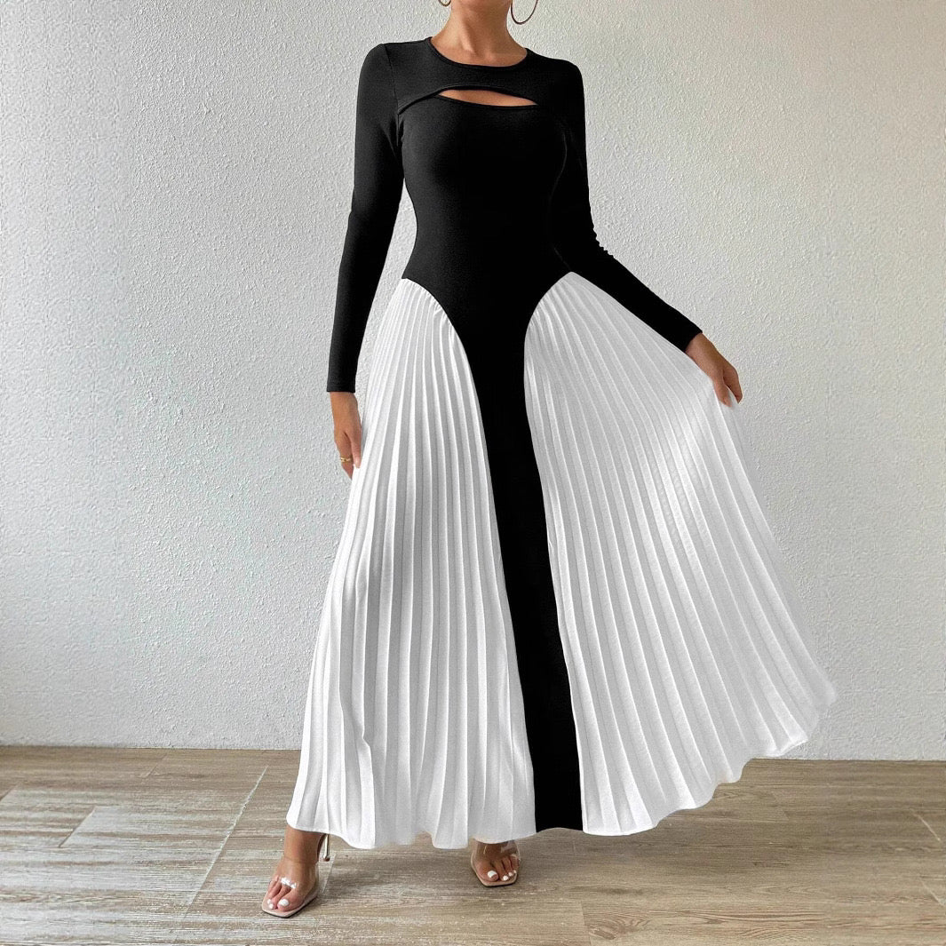 Pankh Azuya Black and White Knit Full Sleeve Maxi Dress