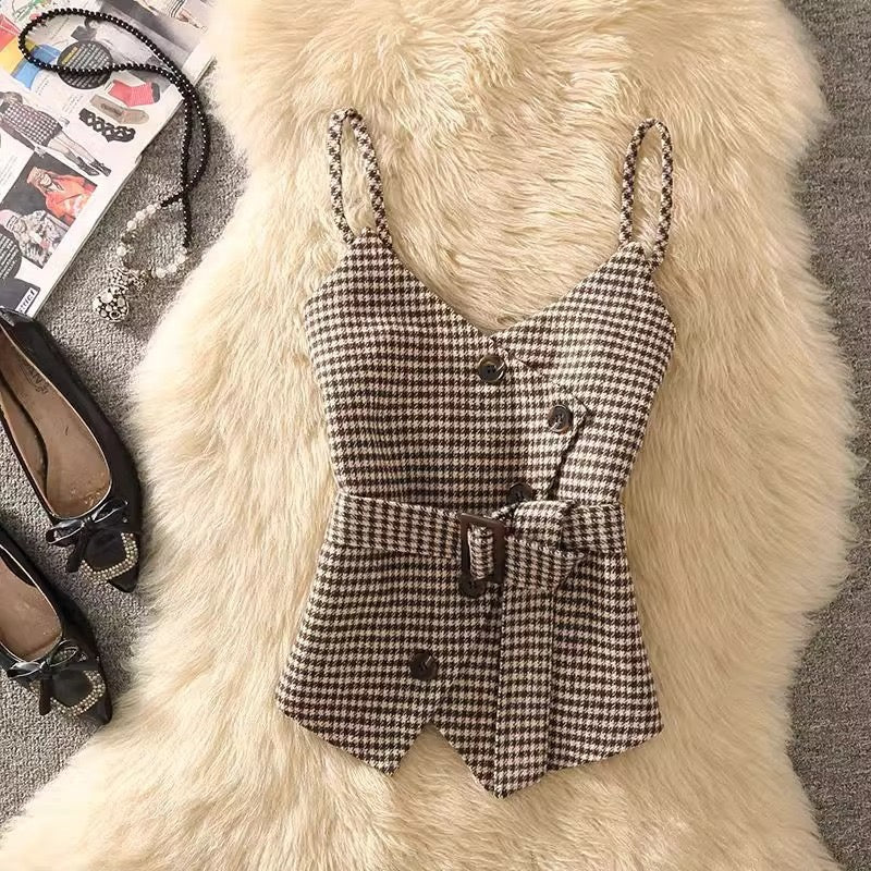 Pankh kayor Woolen Check Jacket and Knit Top Set