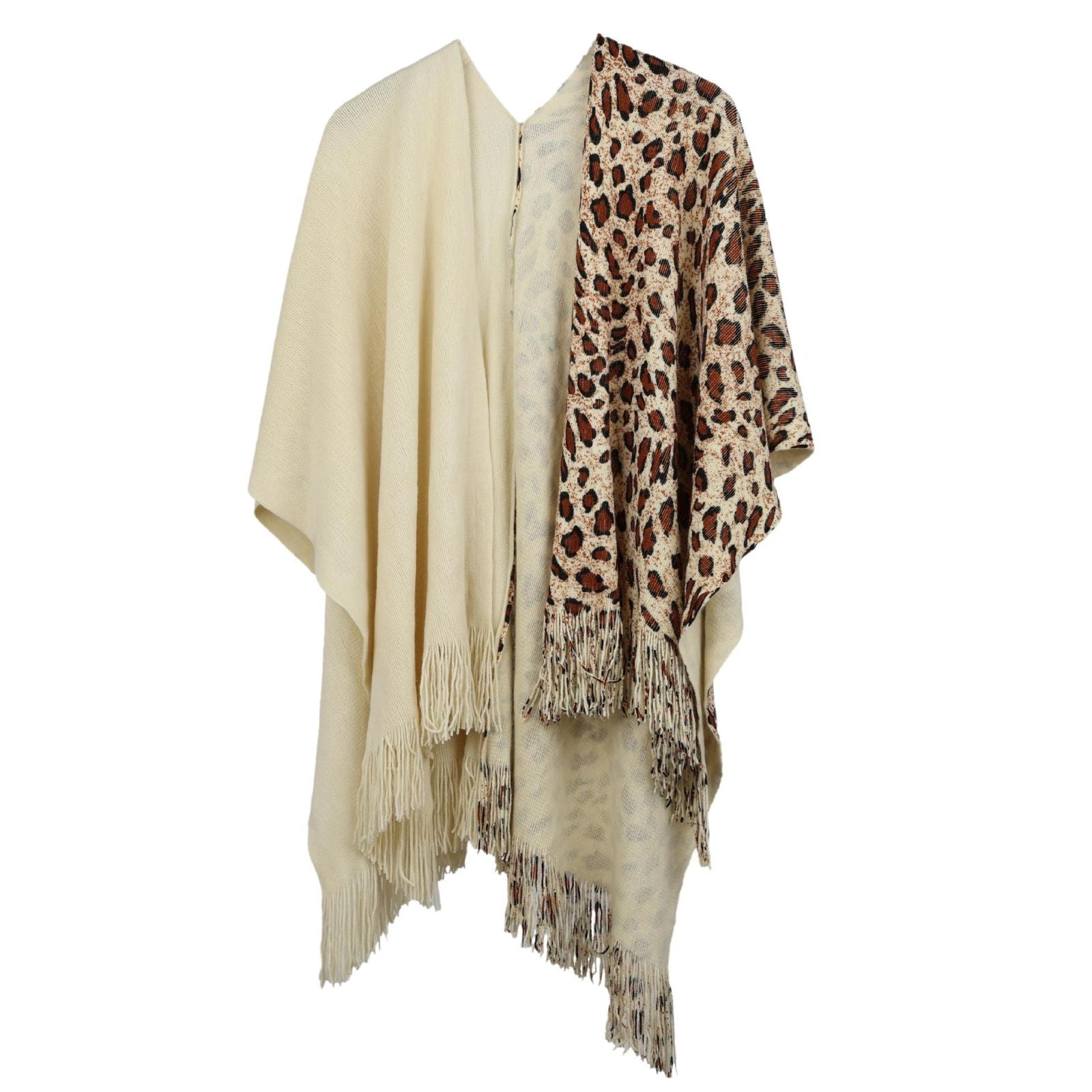 Pankh Calon Half Leopard Wool Print Cape