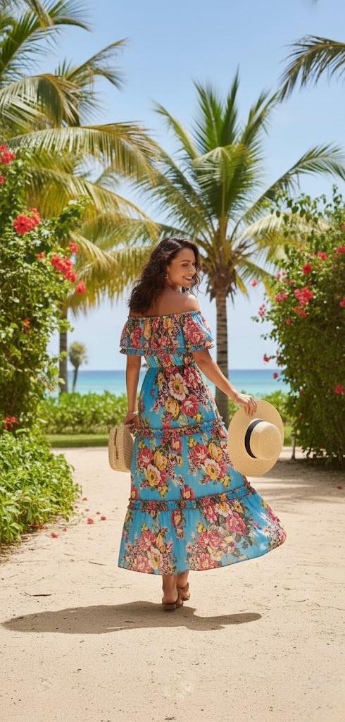 Pankh Alya Off-the-Shoulder Floral Maxi Mul Cotton Dress