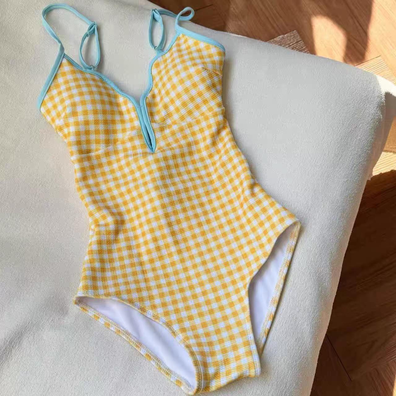 Pankh Adela Gingham Plaid Swimsuit & Skirt Set