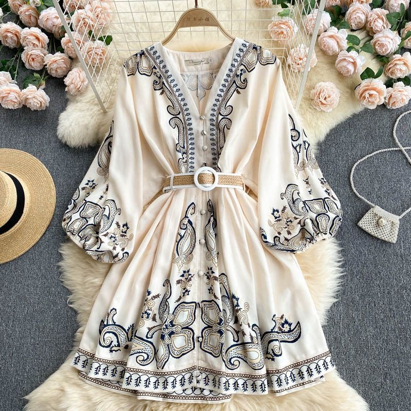 maisie boho printed dress with belt