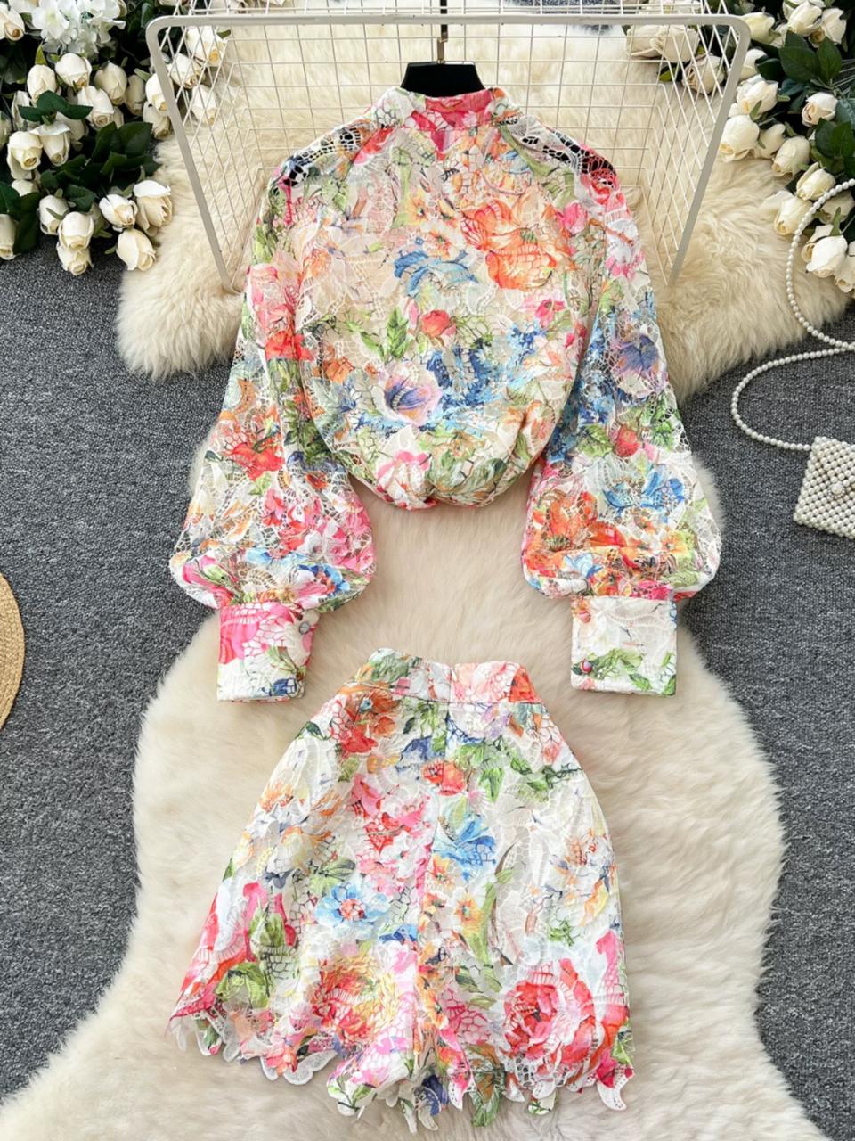 Pankh Jim Elegant Colorfull Floral Crochet Coord Set With Inner