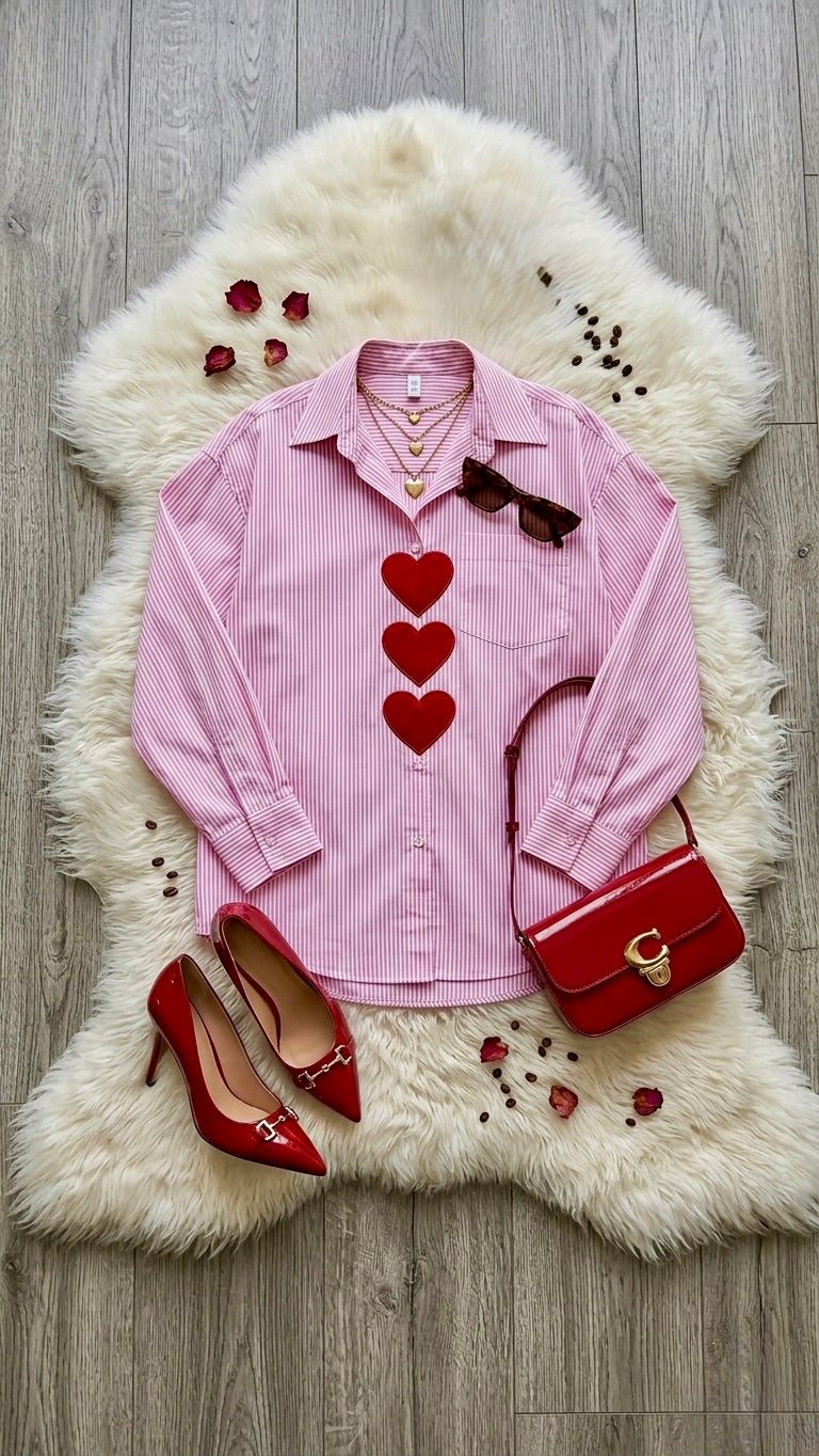 Pankh Duche Heart Patched Designer Striped Cotton Shirt