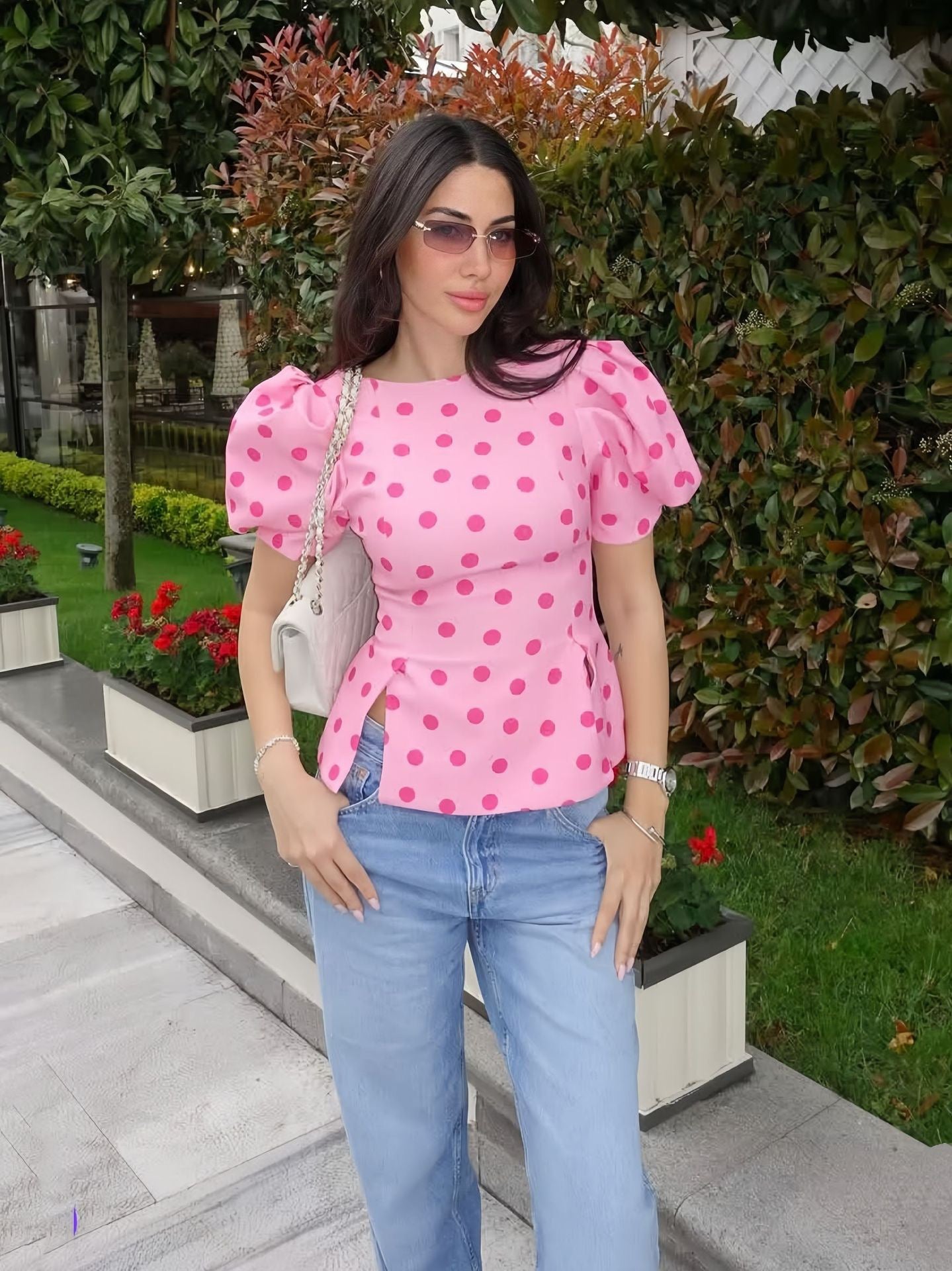 Fino Polka Dot Peplum Top