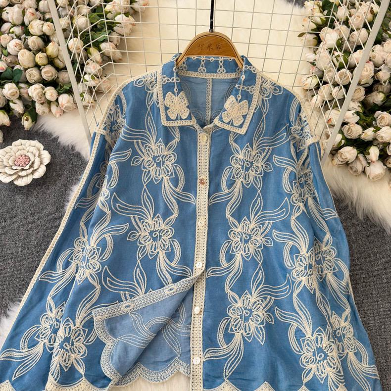 Pankh Skie Premium Flower Embroidered Cotton Shirt
