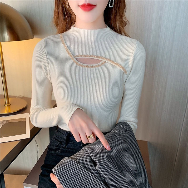 Pankh Ira Stylish Stone Embellished Neck Knit Wool Party Pullover Top