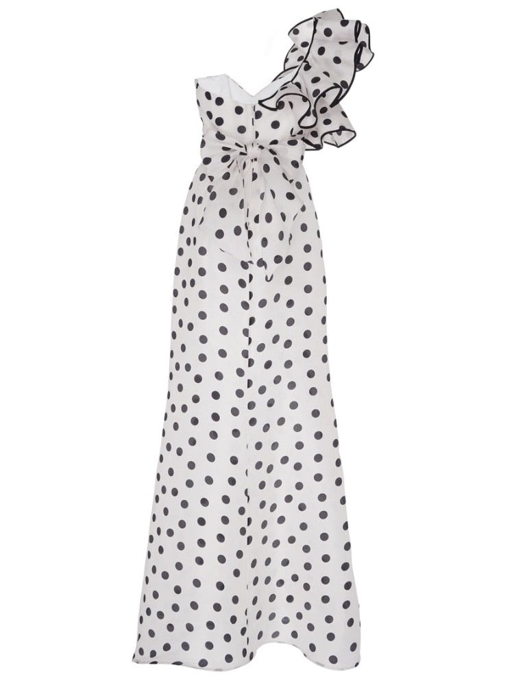 Pankh Meera One Shoulder Polka Dot Ruffle Dress