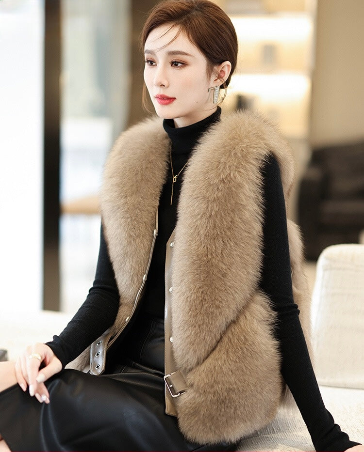 Pankh Rudy Fur and Leather Sleeveless Formal Jacket