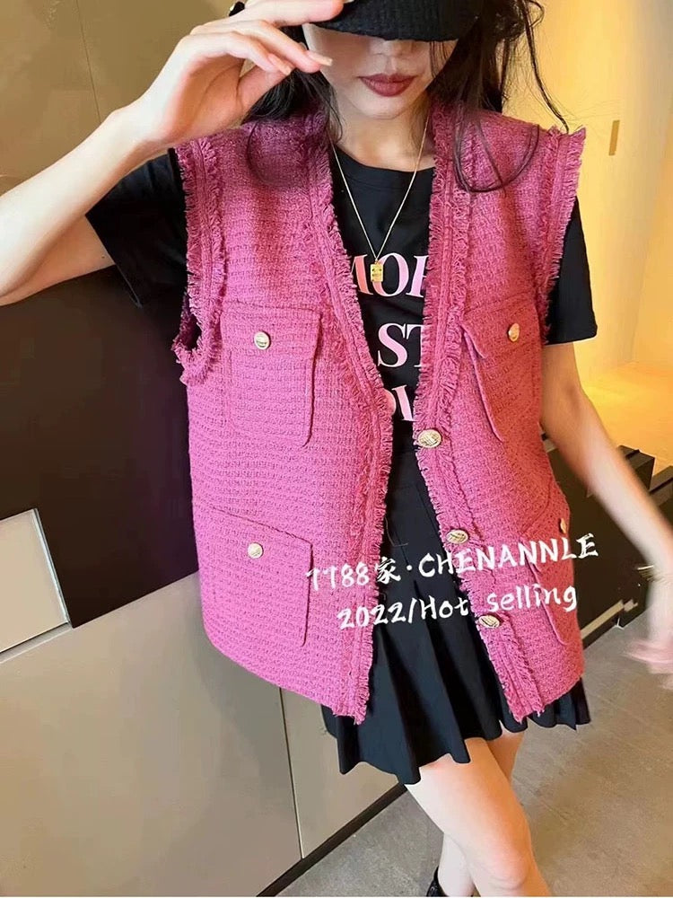 Pankh Ronnie Sleeveless Tweed Blazer Jacket