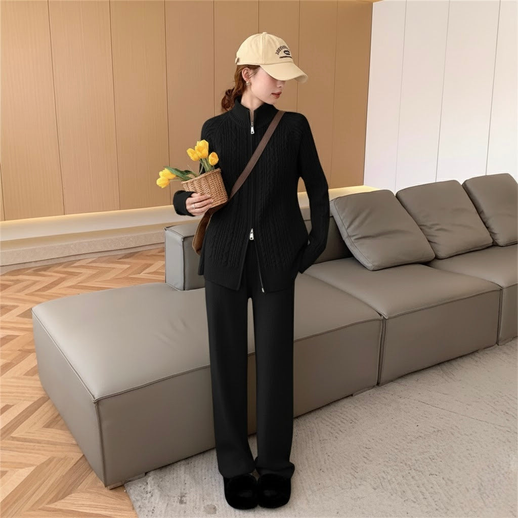 Pankh Judy Wool Front Zipper Jacket and Pant Coord Set