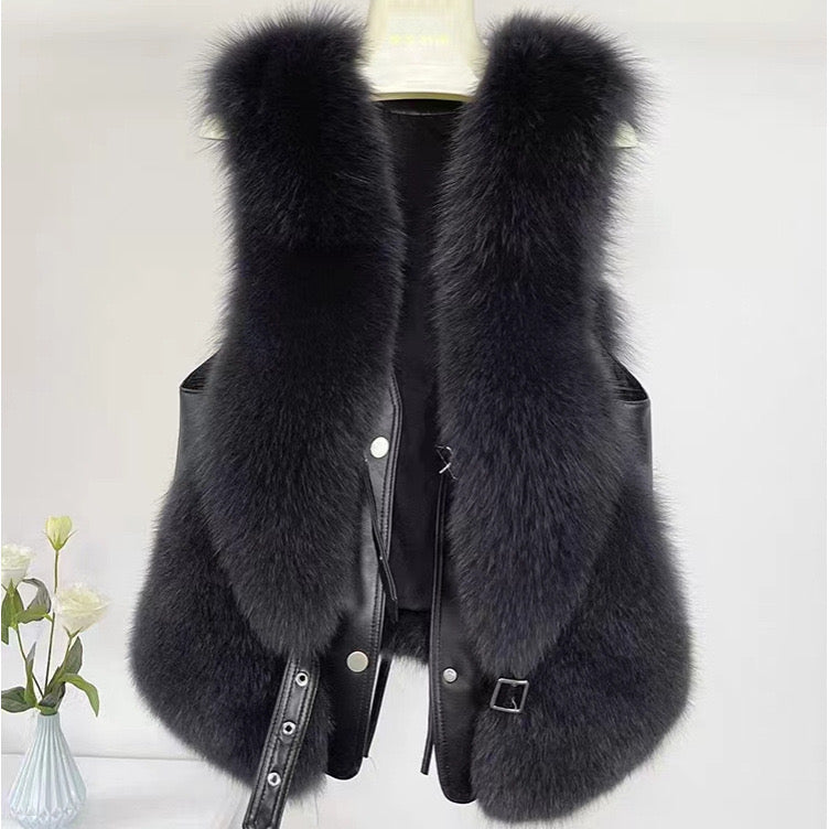 Pankh Rudy Fur and Leather Sleeveless Formal Jacket no