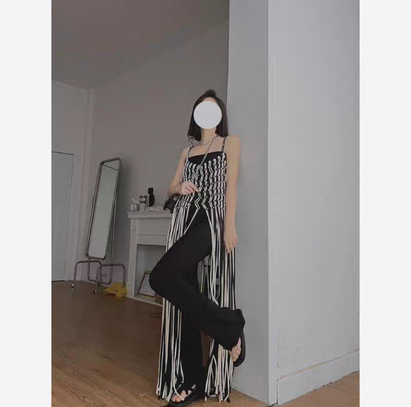 Pankh Adila Hollow Cut Long Fringed Tassel Cover Up