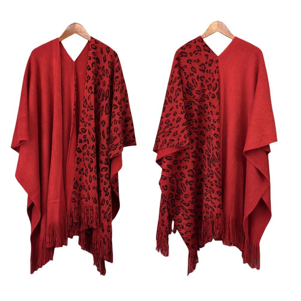 Pankh Calon Half Leopard Wool Print Cape