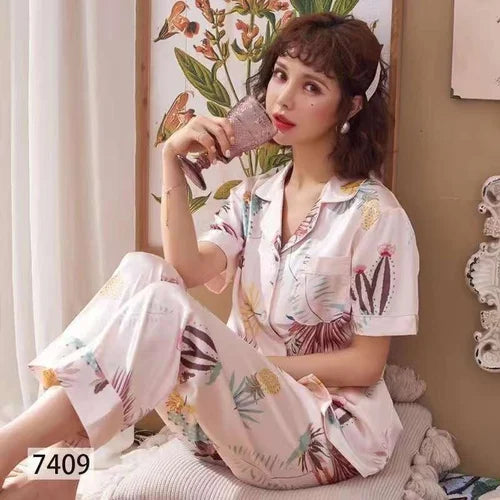 Pankh Bunila Half Sleeve Satin Night Suit Set