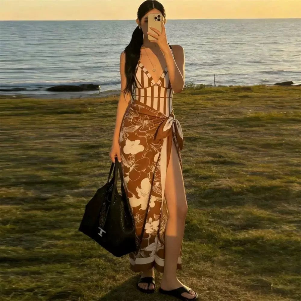 Pankh Hokin Contrast Monokini and Sarong Set